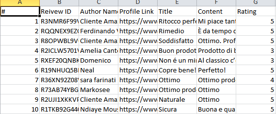Excel or CSV file